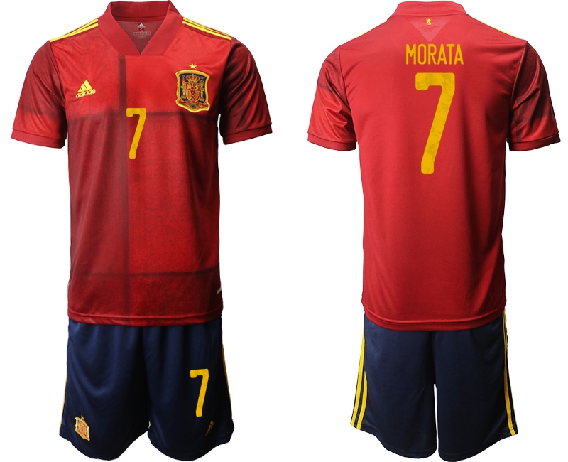 Men 2021 European Cup Spain home red 7 Soccer Jersey